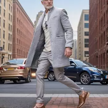 Осенне-зимнее пальто-тренчкот Мужское пальто Модное среднее и длинное пальто Шерстяное пальто S хаки