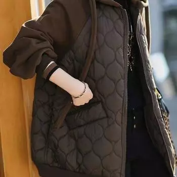 Осенне-зимнее пальто женское 2024 года, новая теплая куртка из бархата и хлопка с капюшоном и шапкой, большой размер, свободная куртка с верхом M recommends 80-50kg темно-коричневого