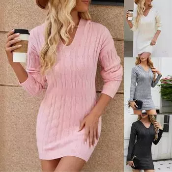 Осенне-зимнее платье с V-образным вырезом, перекрученное, средней длины, с длинными рукавами, с капюшоном и бедрами для женщин L чёрный