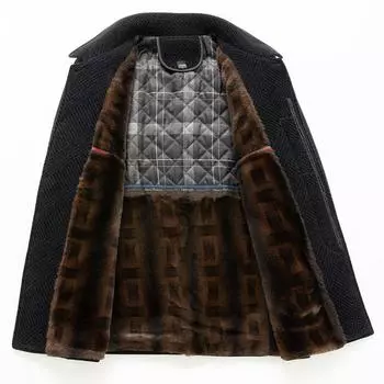 Осенне-зимнее плюшевое мужское шерстяное пальто с лацканами для мужчин среднего и пожилого возраста, шерстяные изделия L темно-синий