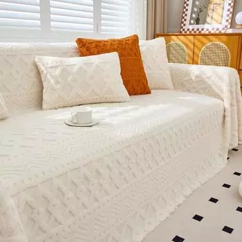 Осенне-зимнее плюшевое полотенце для дивана в кремовом стиле, тканевый чехол для дивана, простой современный стиль, однотонное утолщенное одеяло для дивана 180*130cm белый