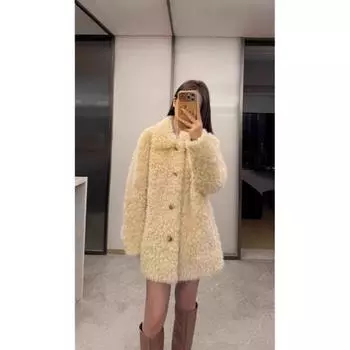 Осенне-зимнее плюшевое свободное толстое пальто для женщин, высококачественный легкий пушистый верх из искусственного меха S