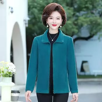 Осенне-зимнее повседневное пальто для женщин среднего возраста, однотонное флисовое пальто с длинными рукавами, двухсторонний флисовый свитер с лацканами, свободный топ L