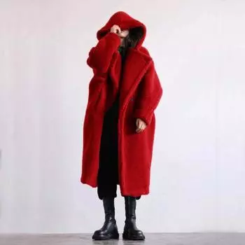 Осенне-зимнее повседневное пальто из искусственного меха, женское пальто средней и длинной длины, европейское и американское, с капюшоном, с отворотом, модное, из овечьей шерсти, темпераментное, модное S серый