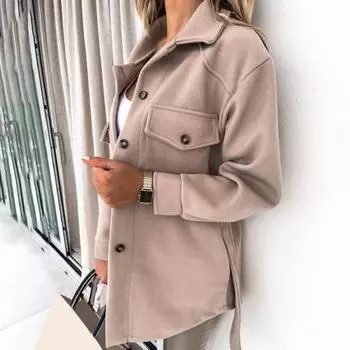 Осенне-зимнее повседневное пальто с отложным воротником, классический кардиган средней длины с длинными рукавами S