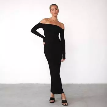 Осенне-зимнее сексуальное элегантное облегающее платье на одно плечо для женщин S чёрный