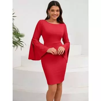 Осенне-зимнее сексуальное женское платье с круглым вырезом, расклешенными рукавами, платье с запахом на бедрах, платье S красный