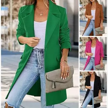 Осенне-зимнее шерстяное пальто большого размера для женщин, шерстяное пальто на одной пуговице, кардиган M зелёный