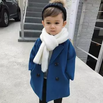 Осенне-зимнее шерстяное пальто для мальчиков, клетчатое пальто, кардиган на пуговицах, однотонное пальто 90 верблюд