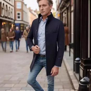 Осенне-зимнее шерстяное пальто, куртка с воротником-стойкой, тренчкот, повседневная однотонная мужская одежда в Европе M серый