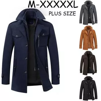 Осенне-зимнее шерстяное пальто Мужское деловое пальто с двойным воротником Мужское шерстяное шерстяное пальто 5XL чёрный