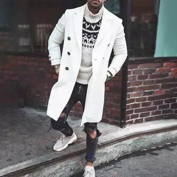 Осенне-зимнее шерстяное пальто Мужское длинное шерстяное пальто S