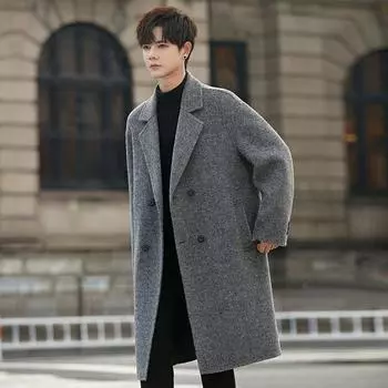 Осенне-зимнее шерстяное пальто мужское, среднее и длинное до колена, шерстяной тренчкот из хлопка и шерсти, корейская версия M