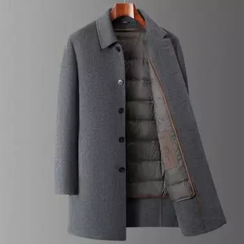 Осенне-зимнее шерстяное пальто мужское среднее двухстороннее шерстяное пальто универсальное кашемировое ветровка мужское пуховое пальто толстое 170
