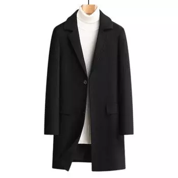 Осенне-зимнее шерстяное пальто мужское средней и длинной длины с подкладкой из хлопка, деловое повседневное шерстяное пальто, куртка 170 чёрный