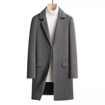 Осенне-зимнее шерстяное пальто мужское средней и длинной длины с подкладкой из хлопка, деловое повседневное шерстяное пальто, куртка 170 чёрный