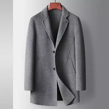 Осенне-зимнее шерстяное пальто ручной работы, двухстороннее, средней и длинной длины, молодежное однотонное шерстяное пальто в деловом стиле 170 чёрный