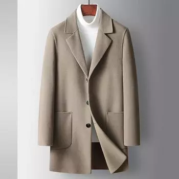 Осенне-зимнее шерстяное пальто ручной работы для людей среднего возраста и молодежи, однотонное утолщенное повседневное двухстороннее теплое пальто 170 чёрный