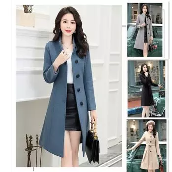 Осенне-зимнее шерстяное пальто с драконом и фениксом, воротник-стойка, пальто средней длины, женское пальто, корейское издание, контрастная талия 3XL