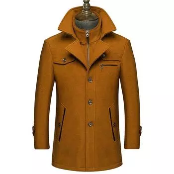 Осенне-зимнее шерстяное пальто с двойным воротником, утолщенный воротник, шерстяной тренчкот средней и длинной длины, мужское пальто M хаки