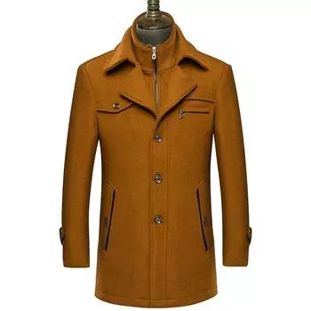 Осенне-зимнее шерстяное пальто с двойным воротником, утолщенный воротник, шерстяной тренчкот средней и длинной длины, мужское пальто M хаки