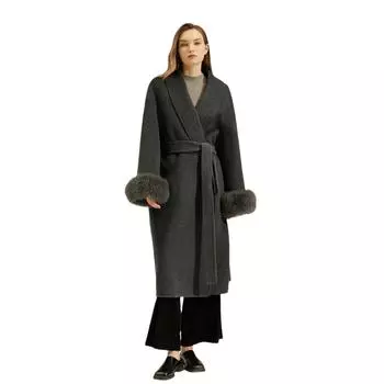 Осенне-зимнее шерстяное пальто с рукавами из лисьего меха, женское длинное шерстяное пальто из альпаки высшего качества с двухсторонним шерстяным покрытием S
