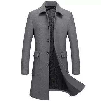 Осенне-зимнее шерстяное пальто средней длины, модный стоячий лацкан, хлопковое и утолщенное пальто, мужская одежда для папы XXL
