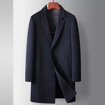 Осенне-зимнее шерстяное пальто средней и длинной длины для молодежи, деловое двухстороннее пальто-тренч, однотонное повседневное пальто 170 темно-синий
