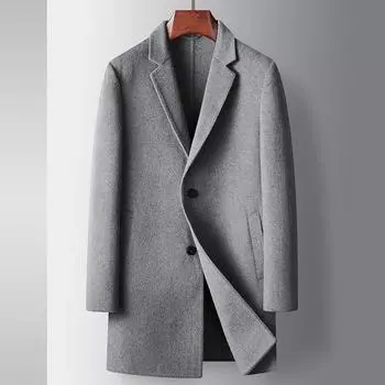 Осенне-зимнее шерстяное пальто средней и длинной длины для среднего и молодого возраста, деловое, двухстороннее, шерстяное, однотонное, повседневное, плотное пальто 170 кофейный