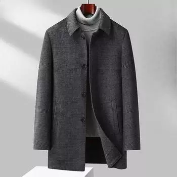 Осенне-зимнее шерстяное пальто средней и длинной длины, деловое повседневное, съемная подкладка из гусиного пуха, двухстороннее шерстяное пальто, мужское пальто 170 серый