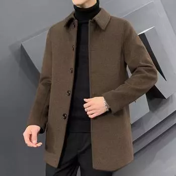 Осенне-зимнее шерстяное пальто средней и длинной длины в корейском стиле, утолщенное модное пальто, красивое пальто из хлопковой шерсти 4XL чёрный