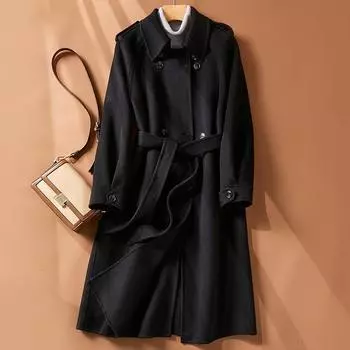Осенне-зимнее шерстяное пальто женское пальто из чистой шерсти 2024 года темперамент длинное двухстороннее шерстяное пальто S