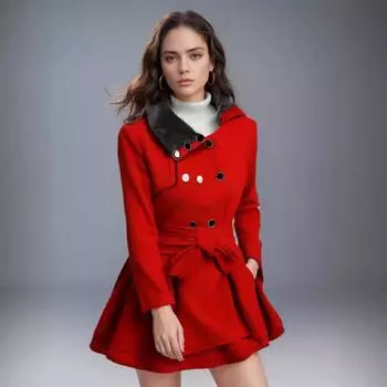 Осенне-зимнее шерстяное пальто женское среднее и длинное однобортное шерстяное пальто с поясом S