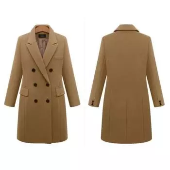 Осенне-зимнее шерстяное женское пальто средних и длинных размеров, двубортное шерстяное пальто S хаки