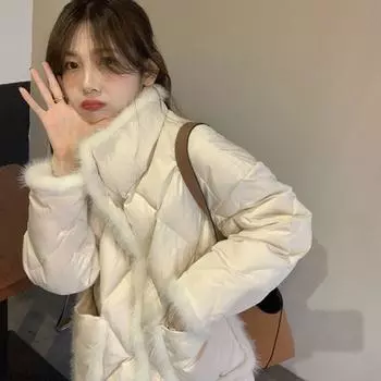 Осенне-зимнее шитье из норки в стиле пэчворк, пуховое хлопковое теплое пальто и женские куртки S бежевый