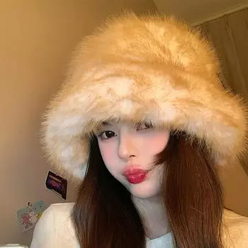 Осенне-зимнее шоу ЛицоМаленький протектор для ушейСнежная атмосфераМодный смыслИмитация мехаДлинный плюшТеплая шапка рыбака Женская M56-60cm