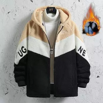 Осенне-зимнее свободное мужское теплое утепленное пальто с капюшоном из овечьей шерсти S