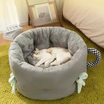 Осенне-зимнее теплое и утолщенное гнездо для кошек для глубокого сна, плюшевый домик для сна для маленьких щенков, кровать для кошек, гнездо для домашних животных S