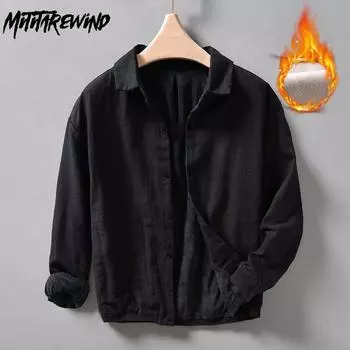 Осенне-зимнее теплое мужское пальто, повседневные флисовые куртки для мужчин, отложной воротник, хлопковое льняное пальто с пуговицами, утолщенное свободное пальто M хаки