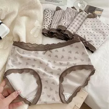 Осенне-зимнее теплое нижнее белье для девочек с кружевными трусиками, краями, талией, ягодицами, хлопковыми треугольными трусиками в промежности M