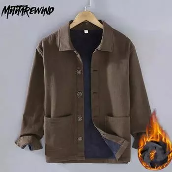 Осенне-зимнее теплое пальто для мужчин в китайском стиле, традиционная мужская одежда, повседневная хлопковая льняная утепленная однобортная флисовая куртка M чёрный