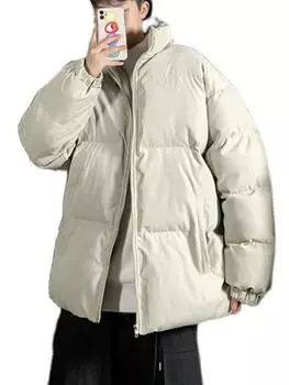 Осенне-зимнее теплое пальто унисекс, мужские парки с воротником-стойкой, утепленная однотонная куртка, женская модная новая уличная одежда M чёрный