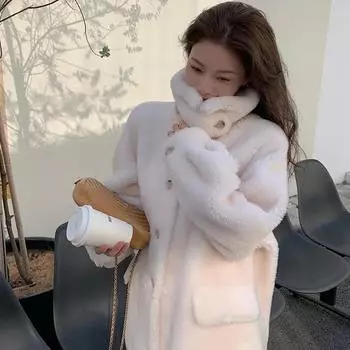 Осенне-зимнее теплое универсальное пальто из мохера, женское пальто на пуговицах, женское пальто из высококачественного искусственного норкового меха L белый