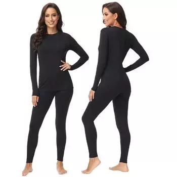 Осенне-зимнее термобелье с круглым вырезом и леггинсами для женщин S чёрный