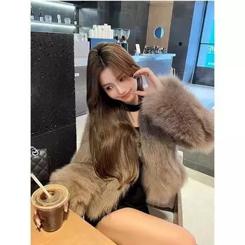 Осенне-зимнее толстое пальто Молодежное экологичное пальто из лисьего меха Короткое универсальное и тонкое меховое пальто Женский топ в зарубежном стиле S