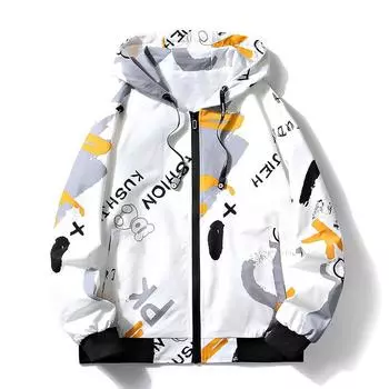 Осенне-зимнее тонкое пальто с рисунком, новый модный бренд, осенне-зимняя мужская модная одежда, молодежная куртка с капюшоном M