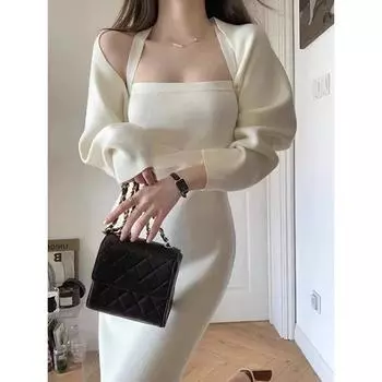 Осенне-зимнее трикотажное платье с цельным вырезом, сексуальное приталенное трикотажное платье из двух частей в 4 цветах ONE SIZE белый