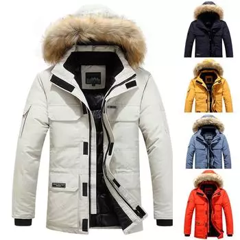 Осенне-зимнее уличное одиночное теплое повседневное мужское хлопковое пальто среднего возраста с утолщенным хлопковым пальто средней длины с воротником L чёрный