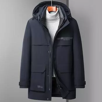 Осенне-зимнее утиное пуховое теплое однотонное трикотажное изделие с утолщенной подкладкой для молодежи средней и длинной длины 170