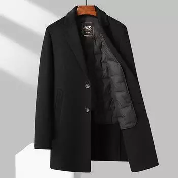 Осенне-зимнее утолщенное двухслойное двухстороннее шерстяное пальто мужское пуховое пальто средней длины мужская одежда больших размеров M серый